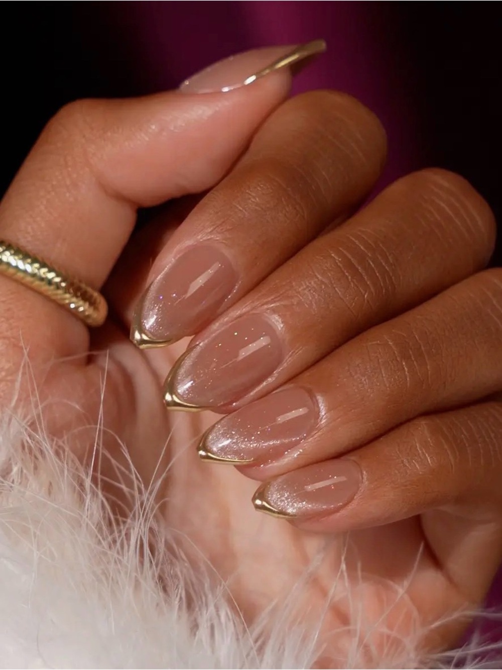 A420. BTArtbox Gold-Tipped Sheer Nude Gel Press On Nails - Short Almond